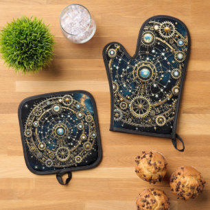 Celestial Mechanism Cosmic Art Oven Mitt & Pot Holder Set