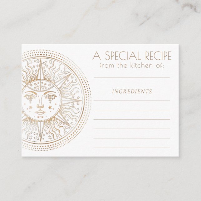 Celestial Medallion | Boho Zodiac Sun Face Recipe Enclosure Card (Front)