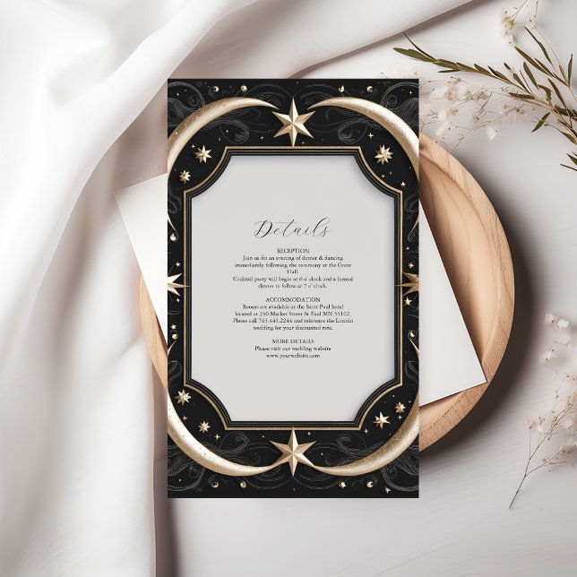 Celestial Midnight Black Stars Moon Wedding Enclosure Card (Creator Uploaded)