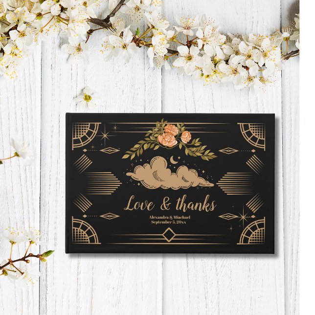 Celestial Midnight Black Stars Wedding Guest Book (Creator Uploaded)