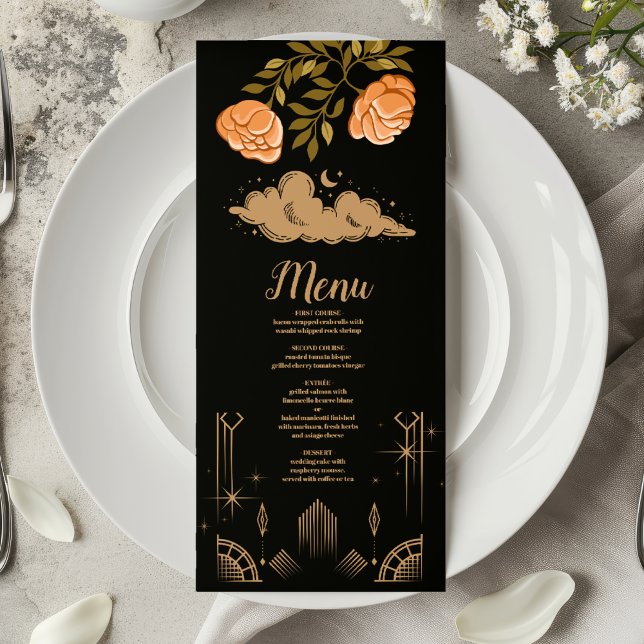 Celestial Midnight Black Stars Wedding Menu (Creator Uploaded)