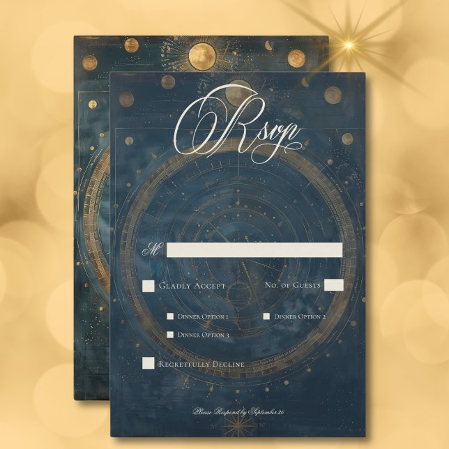 Celestial Midnight Blue Crescent Moon Dinner RSVP Card (Celestial Midnight Blue Crescent Moon Dinner RSVP Card)