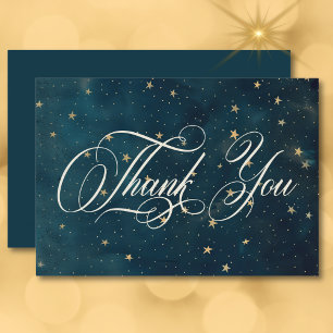 Celestial Midnight Blue Crescent Moon Wedding Thank You Card