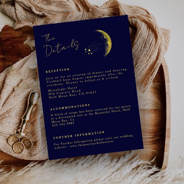 Celestial Midnight Blue Gold Crescent Moon Wedding Enclosure Card (Creator Uploaded)