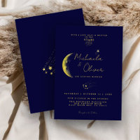Celestial Midnight Blue Gold Crescent Moon Wedding
