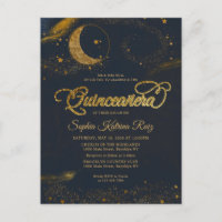 Celestial Midnight Blue Gold Star Moon Quinceanera