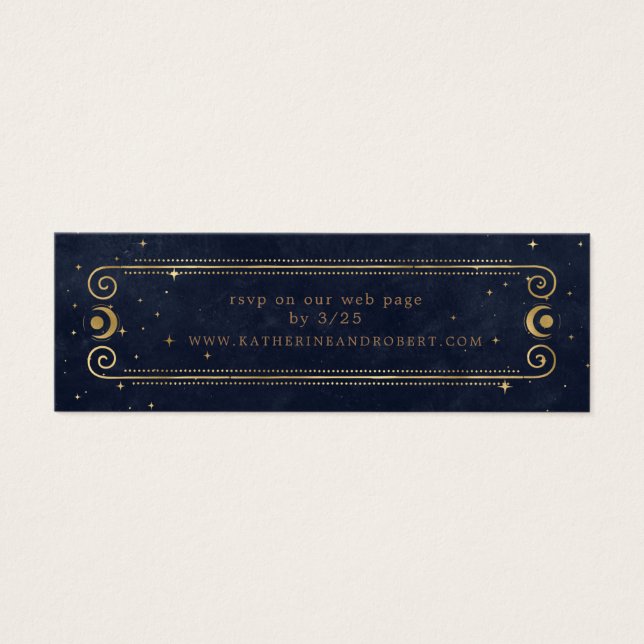 Celestial Midnight Blue Gold Wedding Website Card (Front)