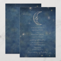 Celestial Midnight Blue Moon Stars Wedding