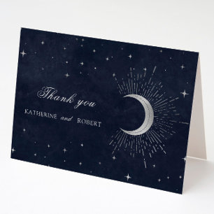 Celestial Midnight Blue Silver Stars Thank You Card