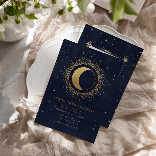 Celestial Midnight Blue Stars Photo Save The Date Invitation (Creator Uploaded)