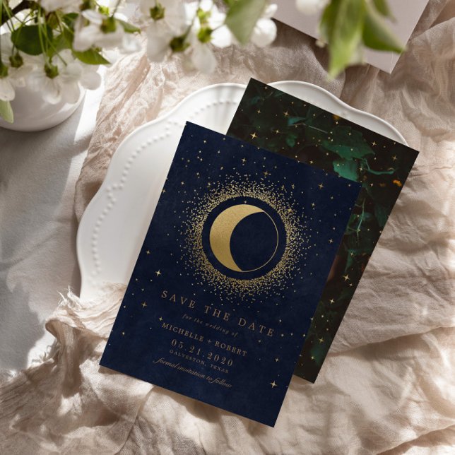 Celestial Midnight Blue Stars Photo Save The Date Invitation (Creator Uploaded)