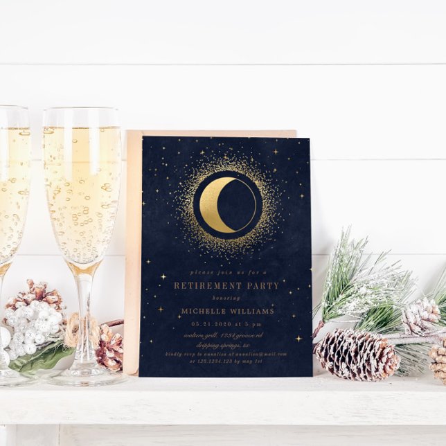 Celestial Midnight Blue Stars Retirement Party Invitation (Creator Uploaded)