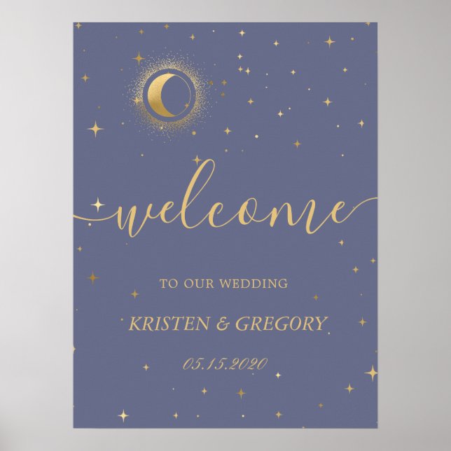 celestial midnight crescent gold  Wedding Welcome  Poster (Front)