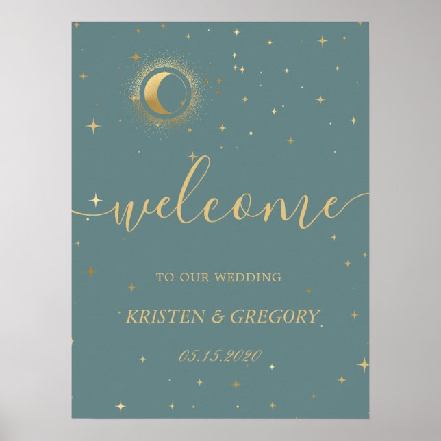 celestial midnight crescent gold  Wedding Welcome  Poster (Front)