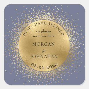 celestial midnight gold moon  save the date square sticker