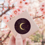 Celestial Midnight Gold Moon Wedding Classic Round Sticker<br><div class="desc">Our "celestial gold" collection features beautiful crescent moon with gold stars in various designs on a velvet midnight blue background paired with elegant fonts. Easy to you to customise and you can choose among many items from this collection in our store.</div>