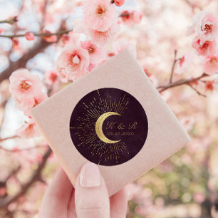 Celestial Midnight Gold Moon Wedding Classic Round Sticker