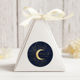 Celestial Midnight Gold Moon Wedding Classic Round Sticker