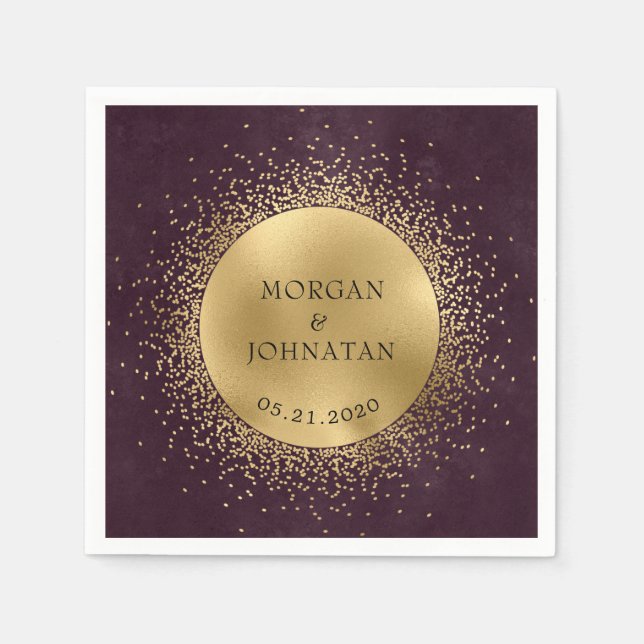 celestial midnight gold moon wedding napkin (Front)