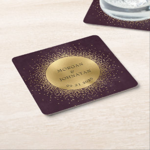 celestial midnight gold moon wedding square paper coaster