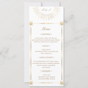 Celestial Midnight Gold Wedding Dinner Menu Invitation