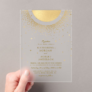 Celestial Midnight Moon Wedding Acrylic Invitations