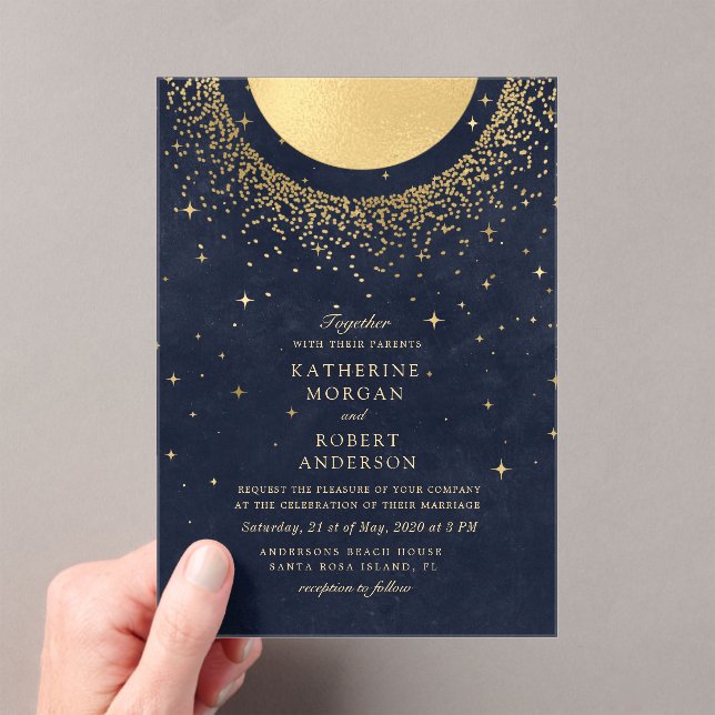 Celestial Midnight Moon Wedding Acrylic Invitations (Insitu (Handheld))