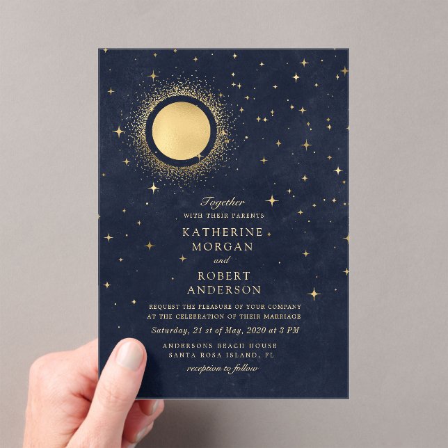 Celestial Midnight Moon Wedding Acrylic Invitations (Insitu (Handheld))
