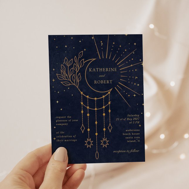 Celestial Midnight Stars Budget Photo Wedding Invitation (Creator Uploaded)