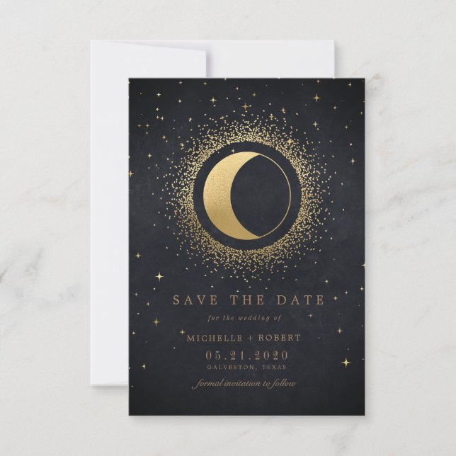 celestial midnight stars Photo Save The Date Invitation (Front)