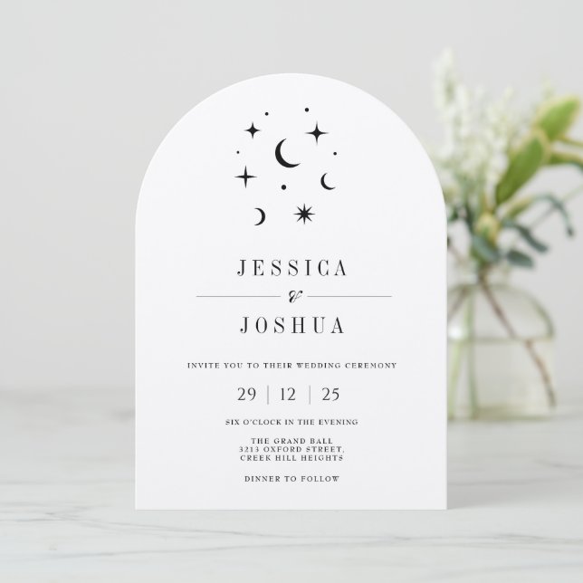 Celestial Minimalist Star Moon Simple Elegant Invitation (Standing Front)