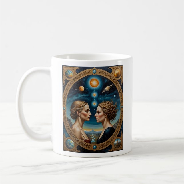 Celestial Mirror Goddesses Cosmic Coffee Mug (Left)