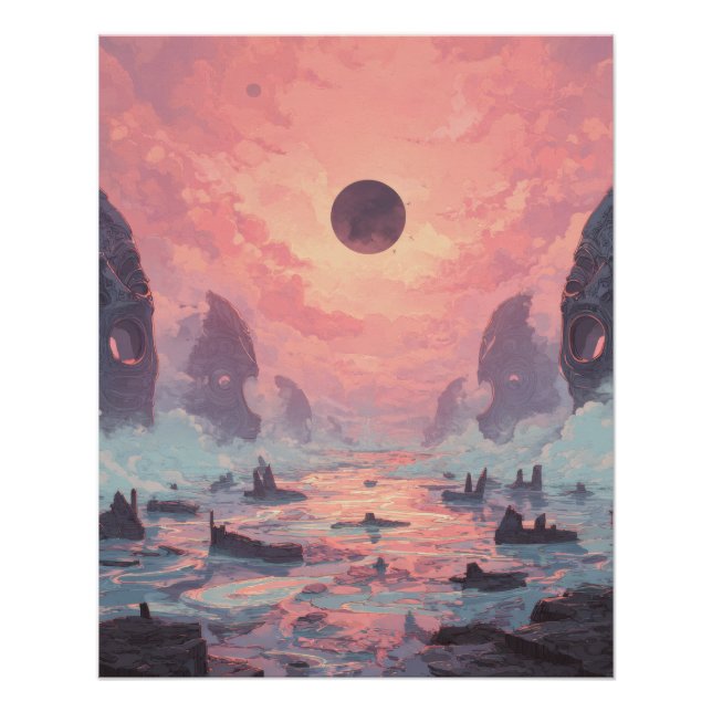 Celestial Mist Eclipse Fantasy Landscape Poster (Front)