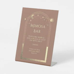 Celestial Mocha Gold Mimosa Bar Sun Moon Stars  Pedestal Sign