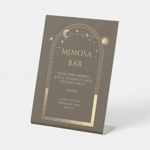 Celestial Mocha Gold Mimosa Bar Sun Moon Stars Pedestal Sign