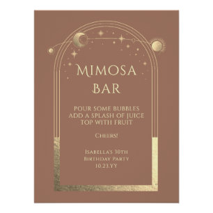 Celestial Mocha Gold Mimosa Bar Sun Moon Stars  Poster