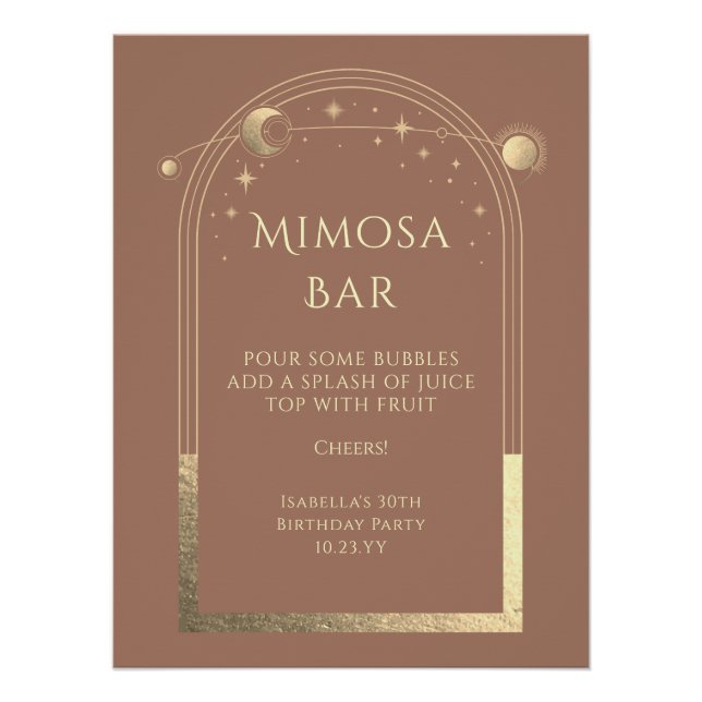 Celestial Mocha Gold Mimosa Bar Sun Moon Stars  Poster (Front)