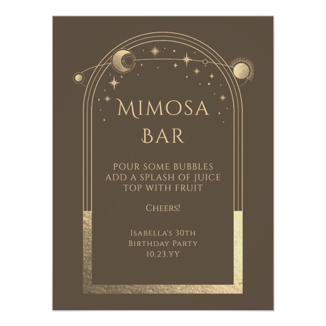 Celestial Mocha Gold Mimosa Bar Sun Moon Stars  Poster (Front)