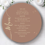 Celestial Mocha Gold Sun Moon Stars 30th Birthday Menu<br><div class="desc">Celestial Mocha Mousse Gold Sun Moon Stars 30th Birthday Menu Cards features a golden stars on a mocha mousse background with your menu details in the centre in modern gold calligraphy script. Personalise by editing the text in the text boxes provided. Designed for you by Evco Studio www.zazzle.com/store/evcostudio</div>