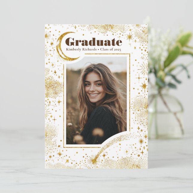 Celestial Modern Graduate Photo Graduation Announcement (Standing Front)