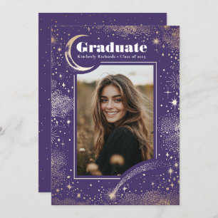 Celestial Modern Purple Graduate Photo Graduation Announcement