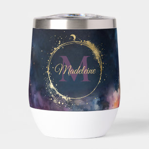 Celestial Monogram Blue Gold Galaxy Sky Planets