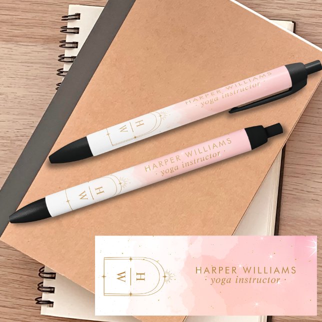 Celestial Monogram Yoga Instructor | Blush Pink Black Ink Pen (Creator Uploaded)