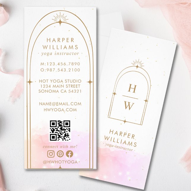 Celestial Monogram Yoga Instructor | Blush Pink Rack Card (Creator Uploaded)