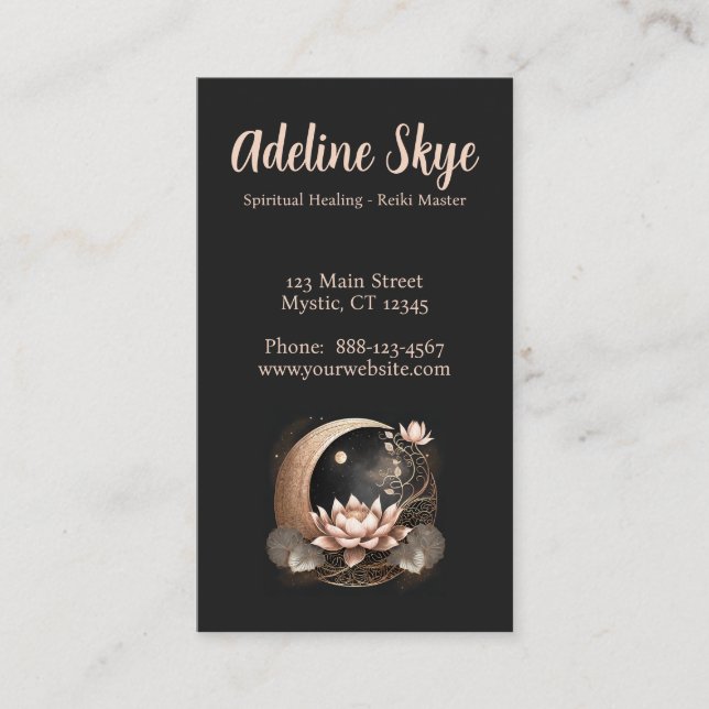 Celestial moon and lotus flower business card (Front)