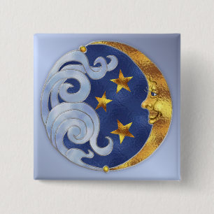Celestial Moon and Stars 15 Cm Square Badge
