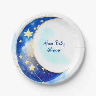 Celestial Moon and Stars Baby Shower Paper Plate