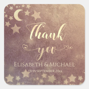 Celestial moon and stars calligraphy thank you sq square sticker