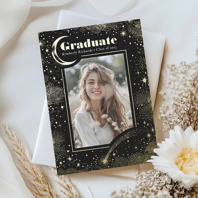 Celestial Moon and Stars Graduate Photo Graduation (Graduation Celebration Photo Invitation)