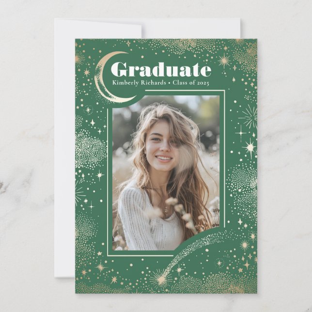 Celestial Moon and Stars Graduate Photo Graduation Invitation (Front)